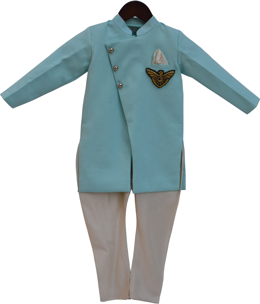 Acqua Blue Linen Ajkan With Patch Churidaar-1 V=1535109626 - Churidar (1008x1512), Png Download