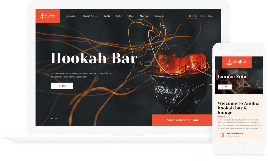 Anubia Hookah Bar Wordpress Theme - Hookah Lounge (1056x636), Png Download