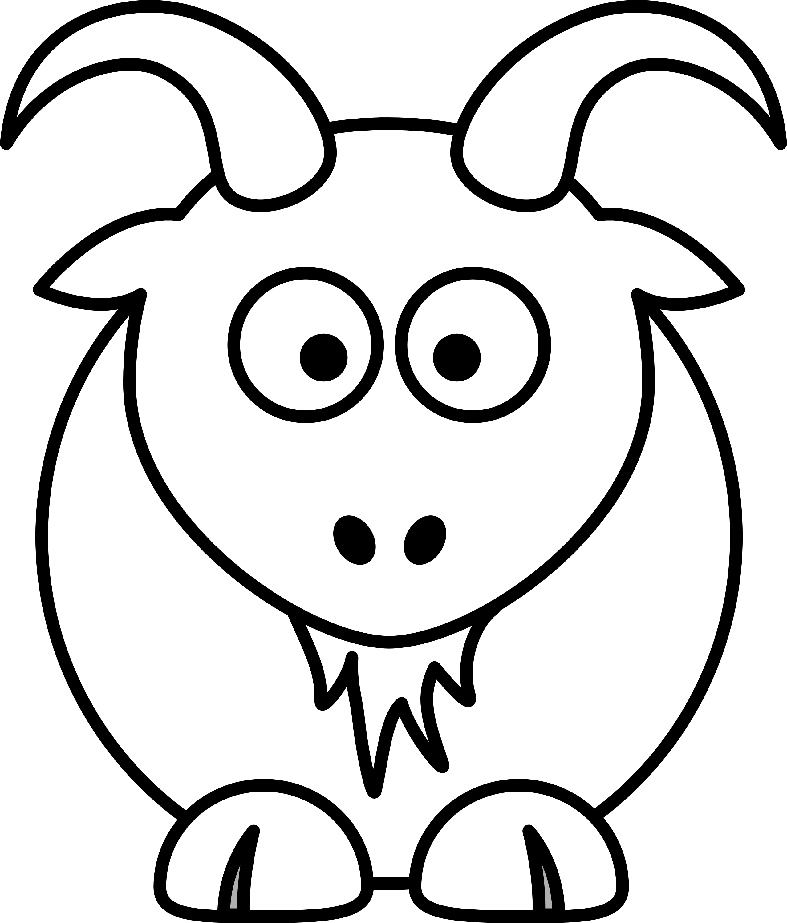 Goat Clip Art Black And White Image Free Clipart - Clip Art Free Animals Black And White (2555x2998), Png Download