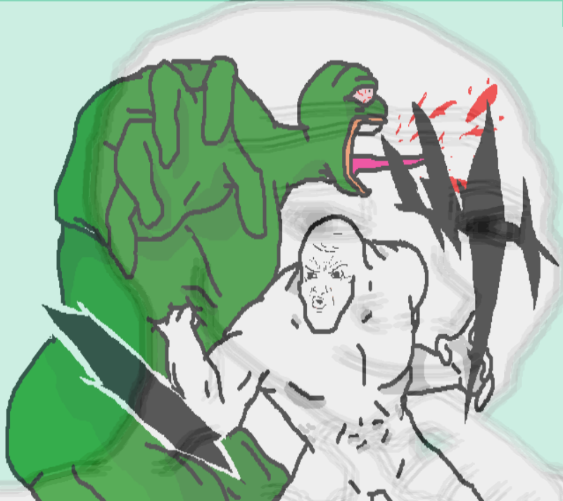 270 Kb Png - Wojak Punching Pepe (800x712), Png Download