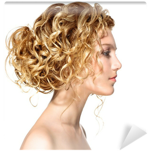 Beauty Girl With Blonde Permed Hair Wall Mural • Pixers® - Woman Profile Curly Hair (400x400), Png Download