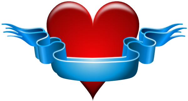 Red Heart With Blank Blue Ribbon Svg Clip Arts 600 (600x364), Png Download