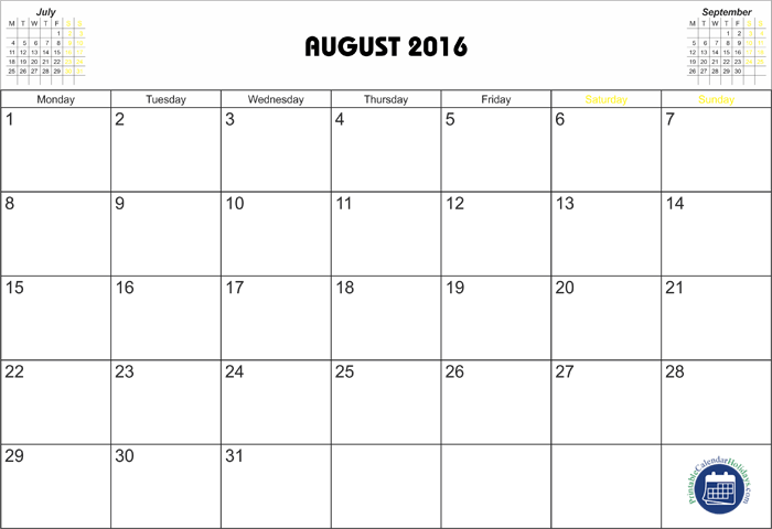 2016 Calendar August Printable - Calendar (700x480), Png Download