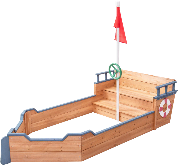 Kids Pirate Wooden Boat Sandbox With Bench And Flag - Sandpit (600x600), Png Download