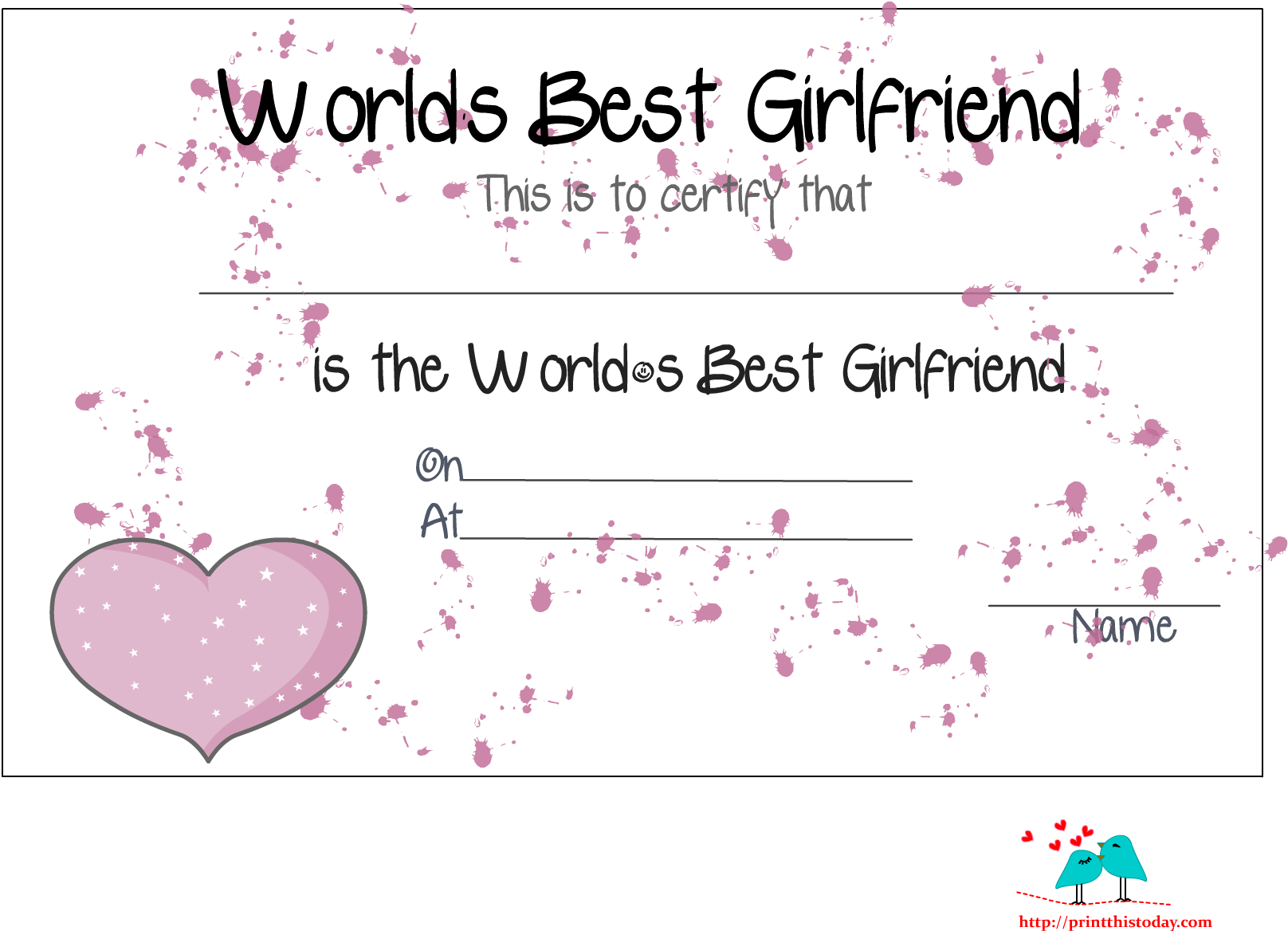 Free Printable World's Best Girlfriend Certificate - Love (1650x1275), Png Download