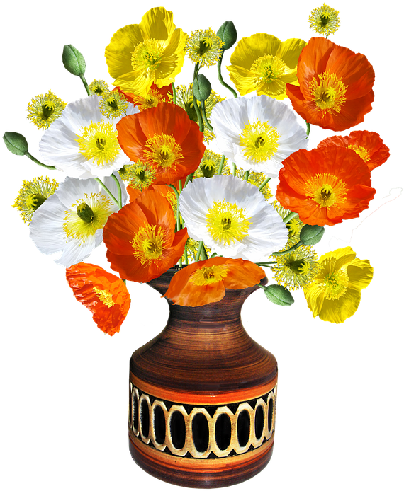Poppies, Vase, Flower - แจกัน ดอกไม้ Png (593x720), Png Download