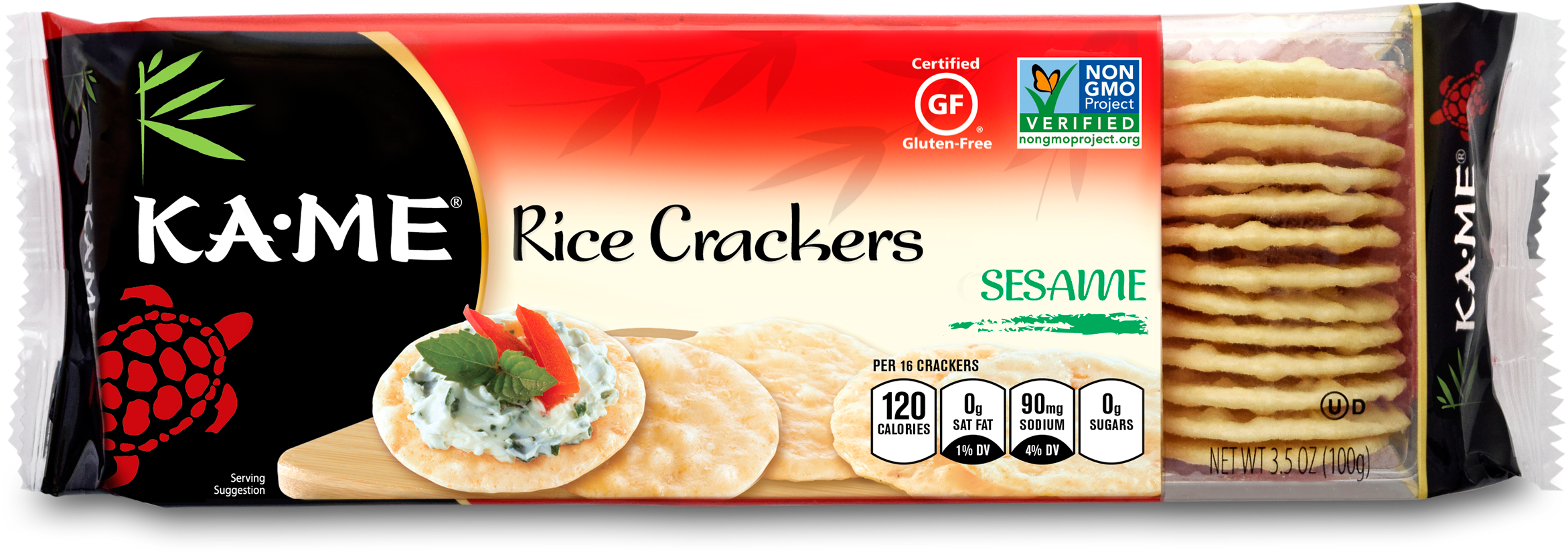 Ka'me Rice Crackers - Sesame - 3.5 Oz. (2499x900), Png Download