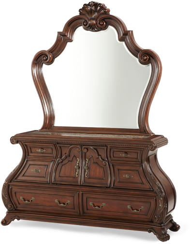 Palace Gates Bedroom Collection Dresser Mirror - Palace Gates Arched Dresser Mirror Michael Amini 02060-53 (600x510), Png Download