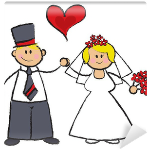 Cartoon Illustration Of A Wedding Couple In Fair Skin - Just Married Cartoon (400x400), Png Download