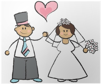 Cartoon Illustration Of A Wedding Couple Poster • Pixers® - Just Married Cartoon (400x400), Png Download