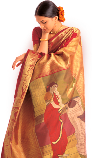 Silks Innovation - Raja Ravi Varma Saree (308x519), Png Download