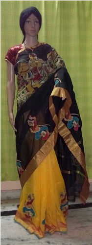 Kalamkari Hand Painted Applique Work On Patur Silk - Kalamkari Designer Applique Work Sarees (500x500), Png Download
