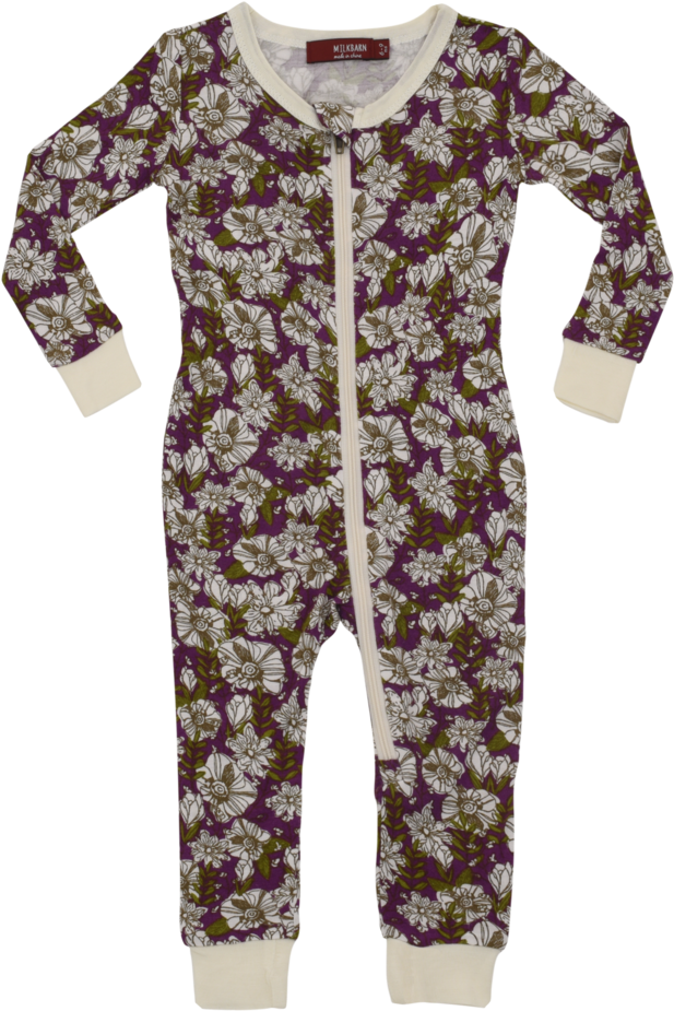 Milkbarn Baby Bamboo Zipper Pajama - Milkbarn Bamboo Kerchief Bib - Purple Floral (1024x1024), Png Download