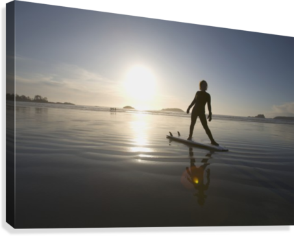 Silhouette Of Female Surfer Doing Yoga Stretches - Posterazzi Silhouette Of Female Surfer Doing Yoga Stretches (429x344), Png Download