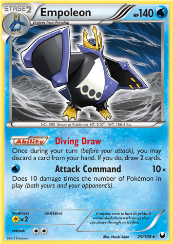 Empoleon 29/108 Bw Dark Explorers Holo Rare Pokemon - Draw Power Pokemon Cards (500x500), Png Download