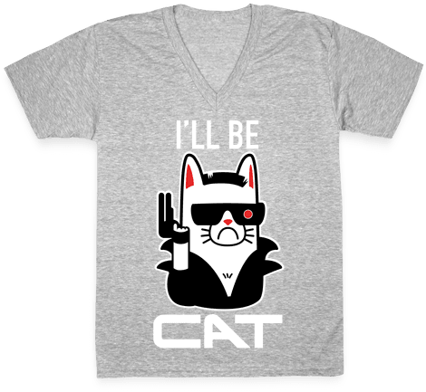 I'll Be Cat V-neck Tee Shirt - Red T Shirt (484x484), Png Download
