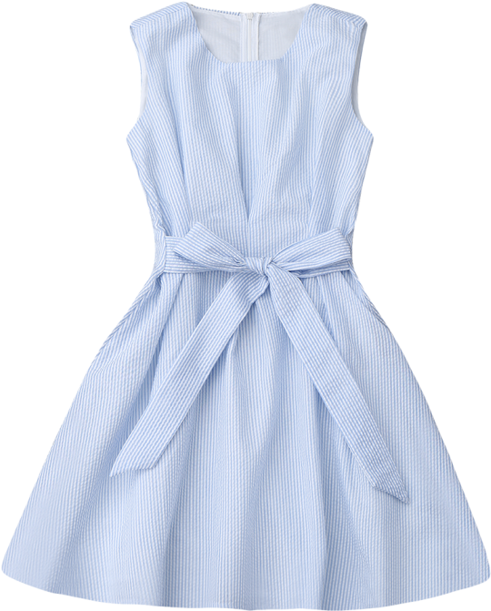 Sleeveless Striped Bowknot Dress Blue Stripe - Dress (558x744), Png Download