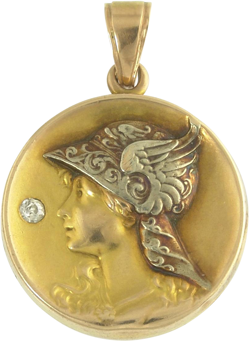 Spirited Diamond Art Nouveau Locket Of Mercury In Bi-color - Locket (1109x1109), Png Download