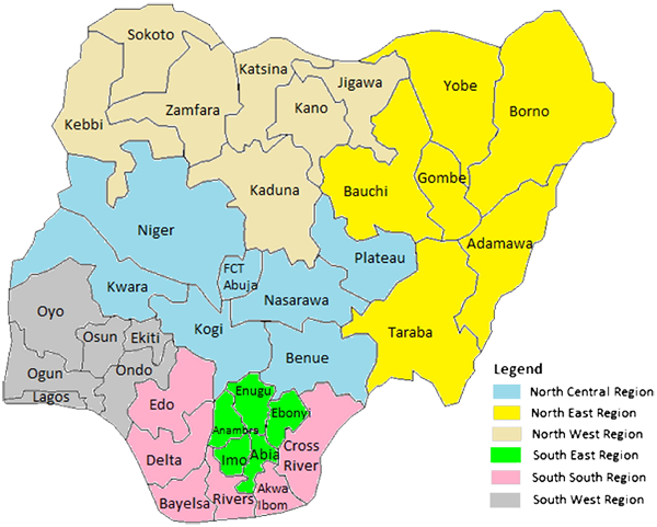 Nigeria-map - Nigeria Geo Political Zone (600x481), Png Download