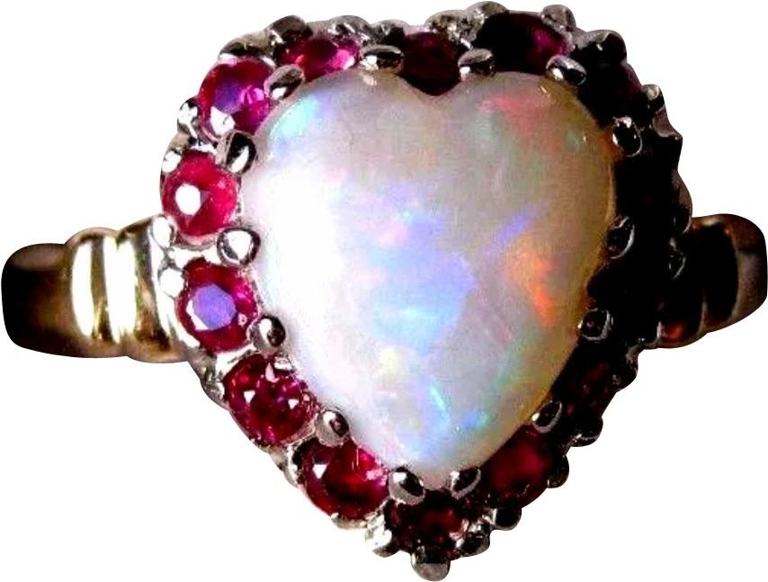 Vintage 50s 14k Opal Heart Ruby Ring - Jewellery (853x853), Png Download