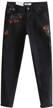 Roses Embroidery Black Skinny Jeans - Trousers (460x460), Png Download