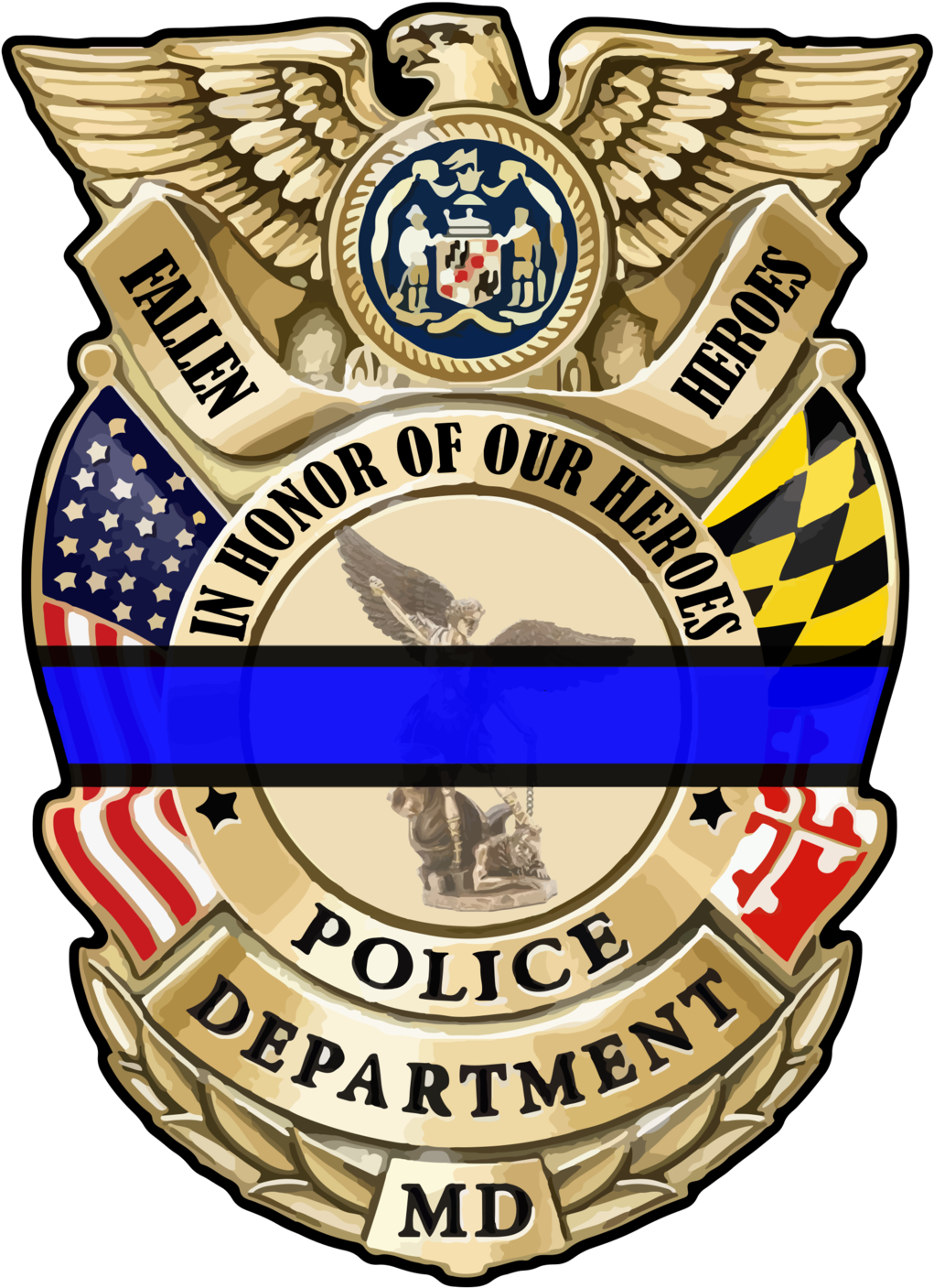 Fallen Maryland Police Fundraiser Decal - Archangel St Michael 10 Inch Bronze And Gold Statue (1400x1470), Png Download