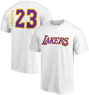Los Angeles Lakers Lebron James Side Sweep Player V-neck - Lebron James White Lakers Jersey (360x480), Png Download