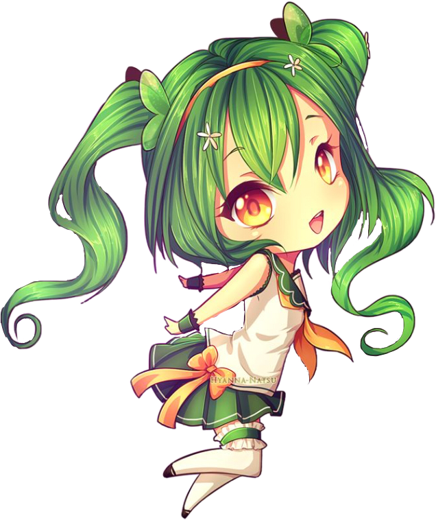 Chibi Sticker - Green Chibi Anime Girl (636x758), Png Download