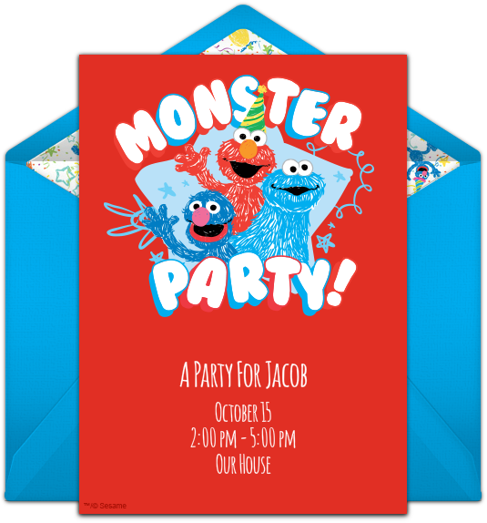 Sesame Street Scribble Online Invitation - Birthday (650x650), Png Download