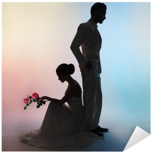 Wedding Couple Silhouette Groom And Bride On Colors - Silhouette (400x400), Png Download