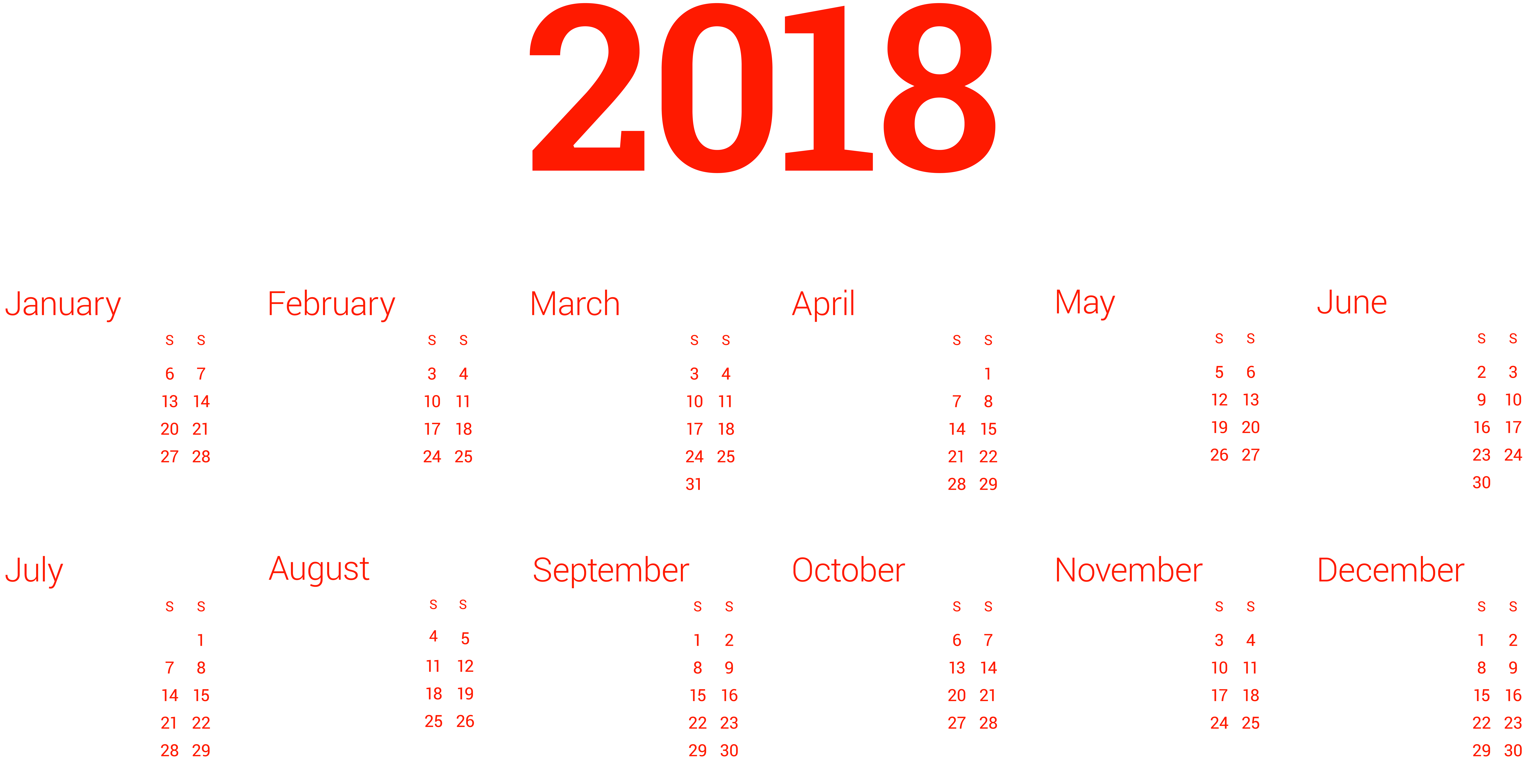 Free Calendar Png Resume List 9terrains Template Headline - Calendario 2018 2 Linhas (8000x4160), Png Download