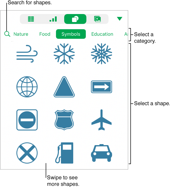 The Shapes Library, With Categories At The Top And - Library (692x754), Png Download
