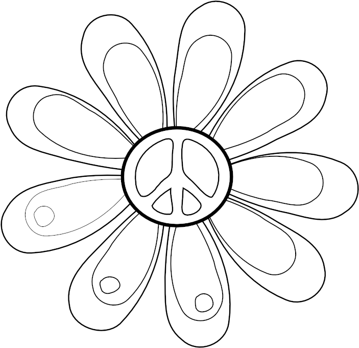 Peace Symbol Peace Sign Flower 82 Black White Line - Png Clipart Flowers Daisy (777x740), Png Download