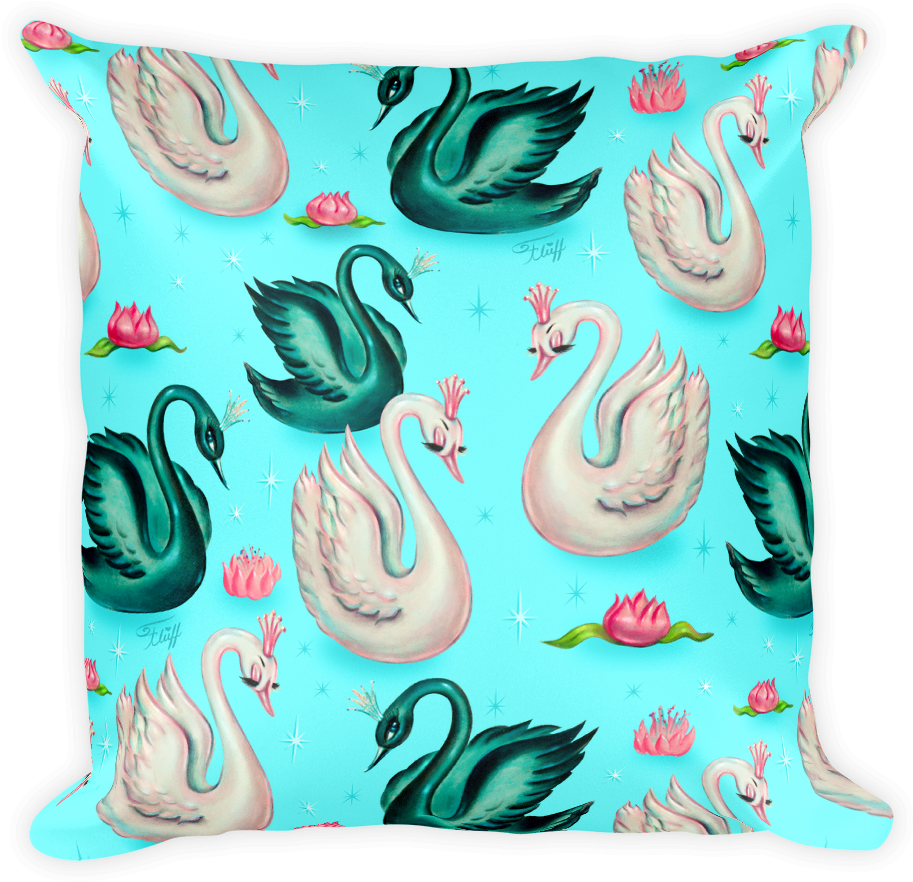 Swans With Tiaras On Aqua • Square Pillow - Swan (1000x1000), Png Download