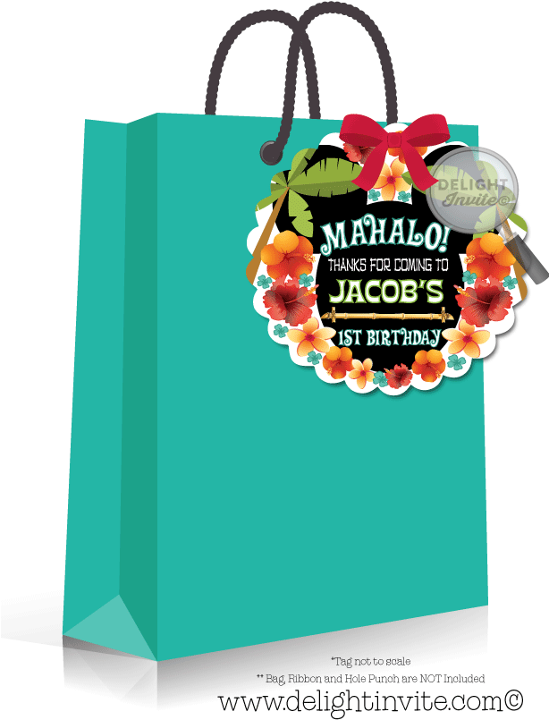 Mickey And Minnie Hawaiian Luau Party Favor Tags - Greeting Card (613x822), Png Download