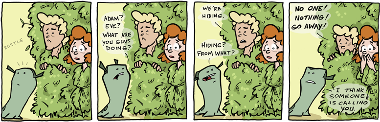 Hiding - ‹‹ - Adam And Eve Hiding (788x259), Png Download