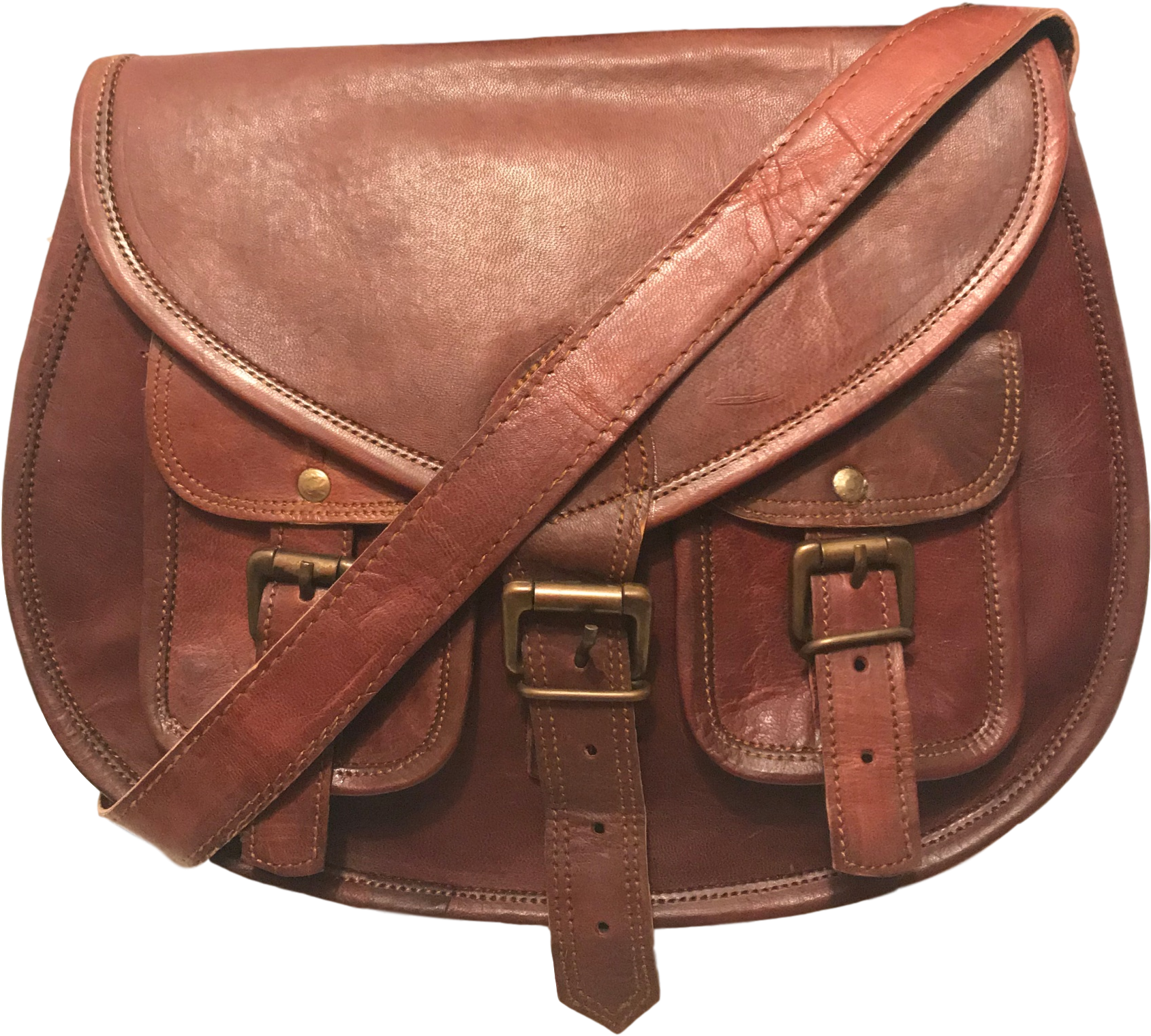 Vintage Distressed Brown Leather Saddle Bag Hand Made - Handbag (1854x1665), Png Download