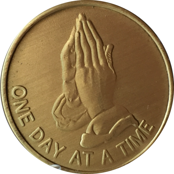 Praying Hands One Day At A Time Serenity Prayer Bronze - Praying Hands One Day At A Time 1" Key Chain With Matching (600x600), Png Download