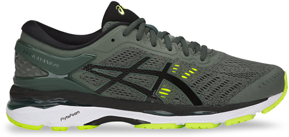Asics Gel-kayano 24 Mens Dark Forest Black Safety Yellow - Kayano 24 Dark Forest (615x429), Png Download