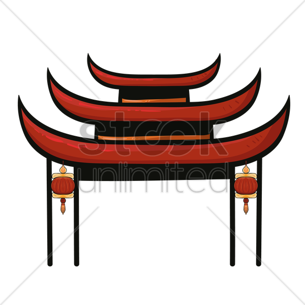 Pagoda Clipart Entrance Gate - Chinese Temple Cartoon Png (600x600), Png Download
