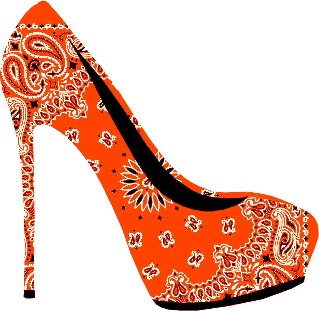 High, Heel, Stiletto, Shoe, Fashion, Style, Paisley - Orange High Heels Transparent (737x720), Png Download