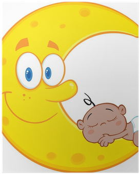Cute African American Baby Boy Sleeps On The Smiling - Moon Cartoons (400x400), Png Download