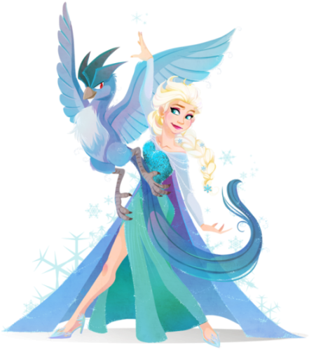 Elza E Articuno - Disney Characters Meet Pokemon (459x500), Png Download