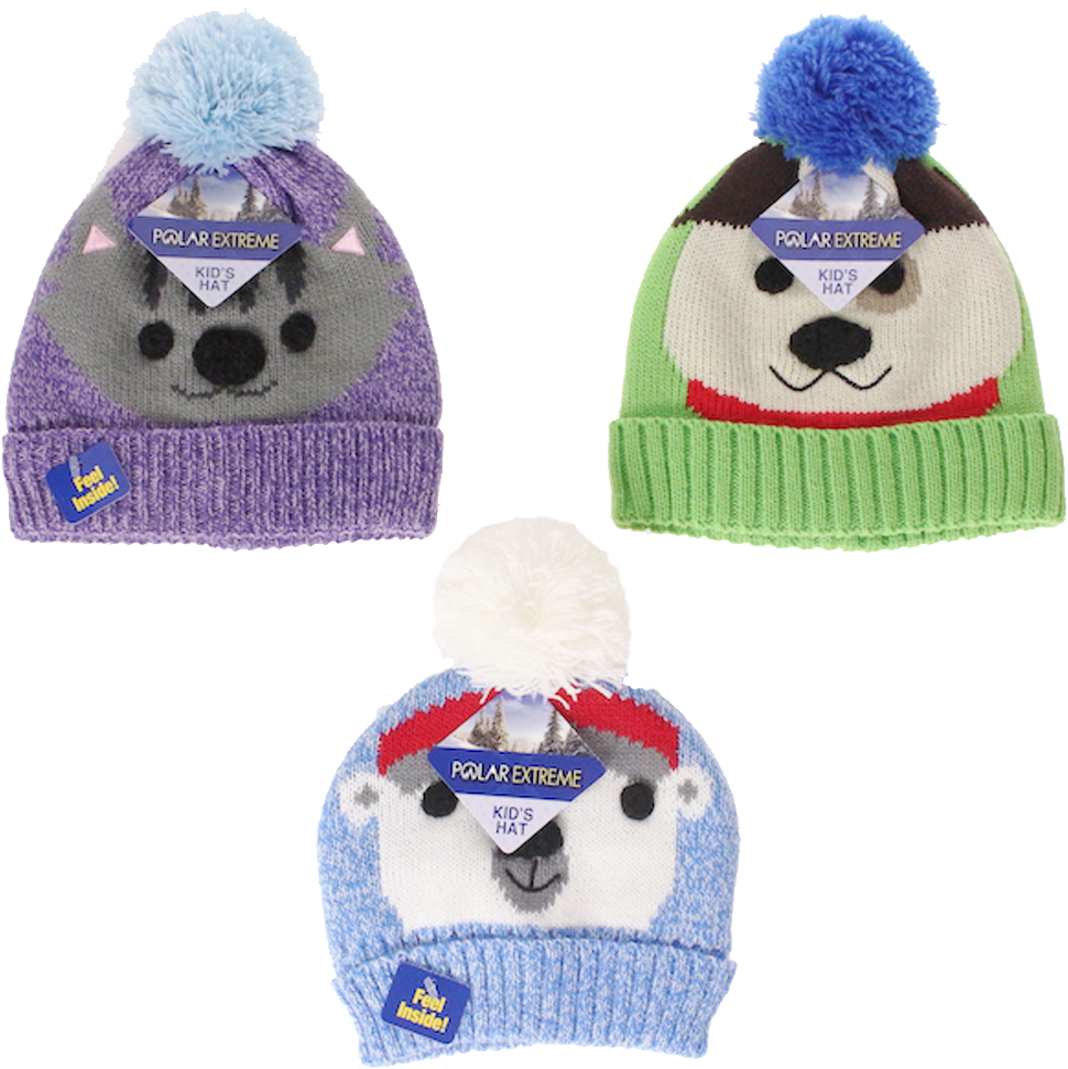 Winter-hats Kids Polar Extreme Fleece Lined Pom Animal - Beanie (1000x1000), Png Download