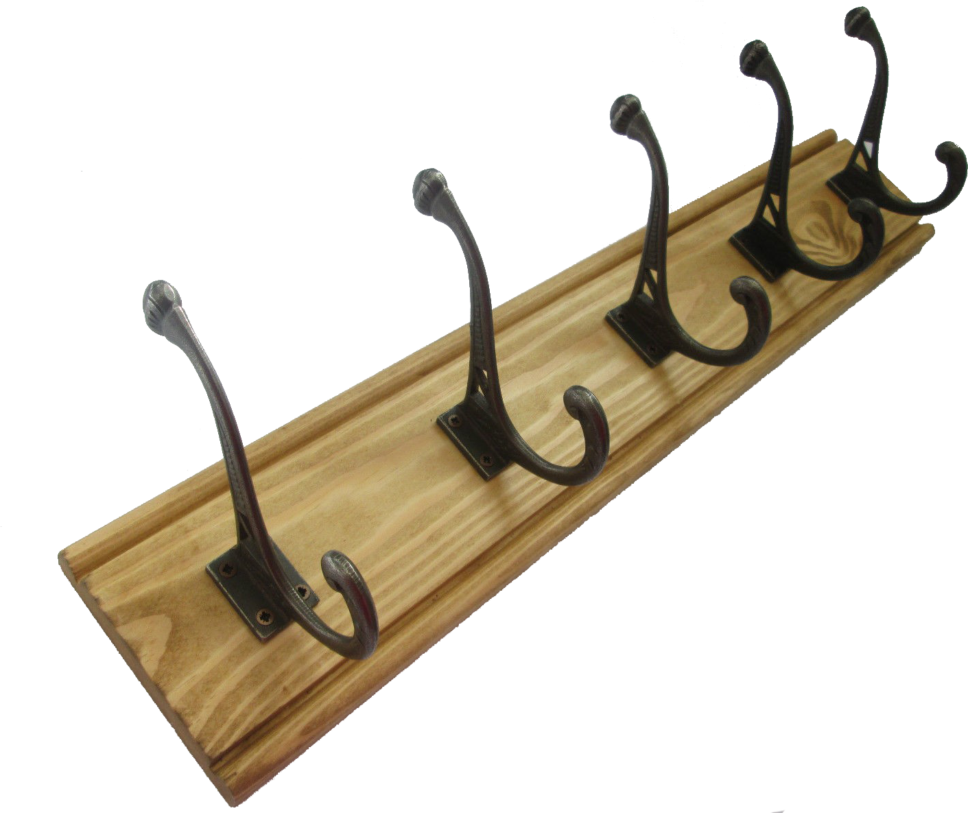 Solid Pine Oak Coat Rack With Antique Iron Cast Hooks - Clothes Hanger (1600x1184), Png Download