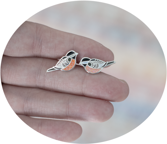 Enamel Chickadee Earrings (1000x667), Png Download