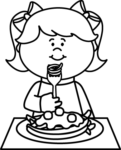 Black And White Kid Eating Spaghetti Coloring - Clip Art Black And White Eat (388x483), Png Download