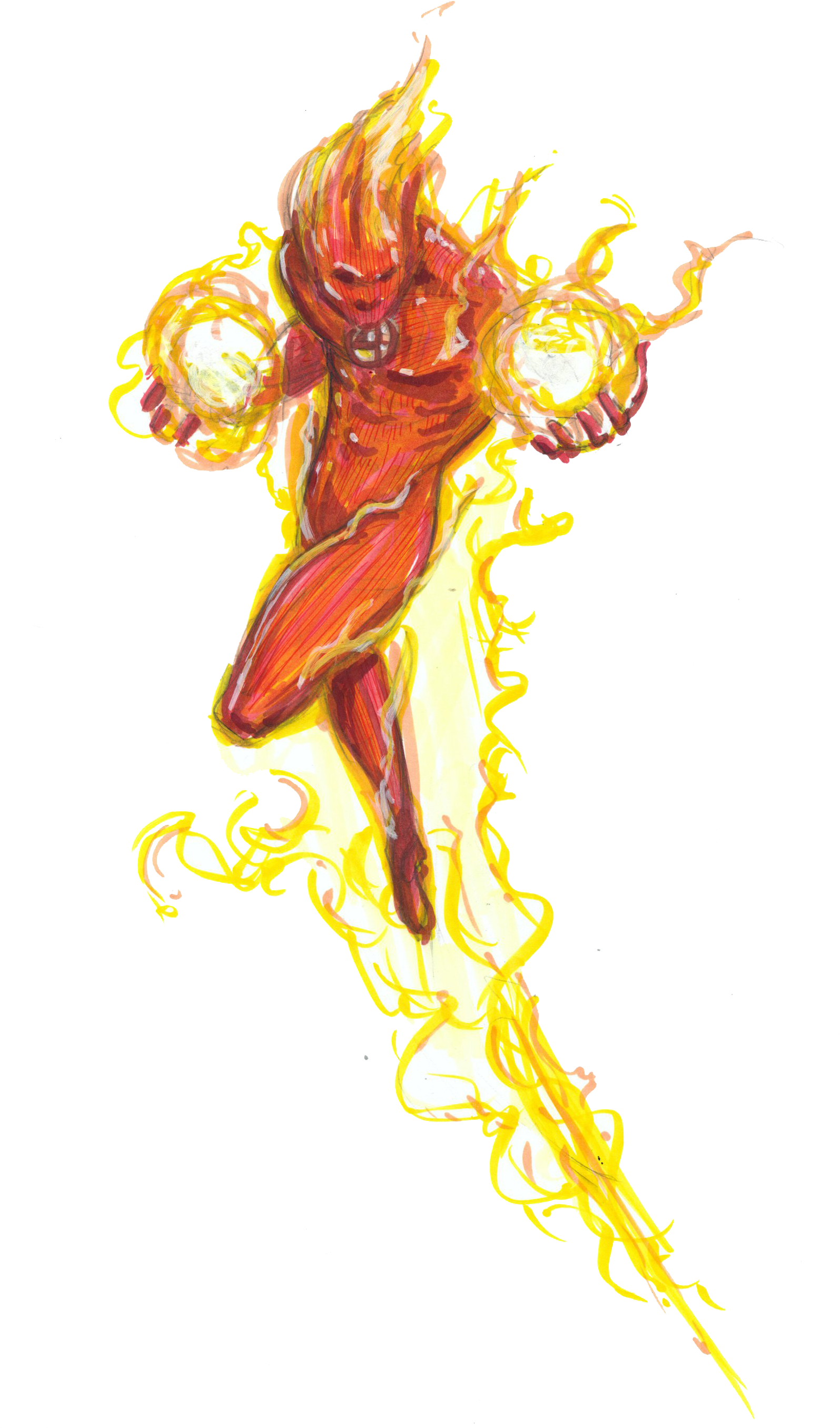 Human Torch Png Hd - Human Torch Comic Drawing (1600x2757), Png Download