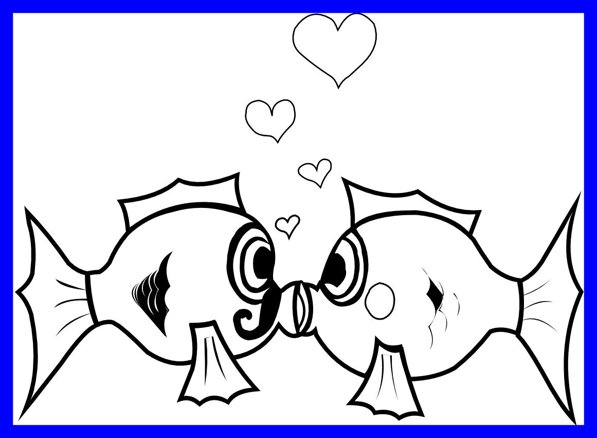 Incredible Kissing Fish Black And White Clipart Pict - Fish Kissing Clip Art (1161x851), Png Download