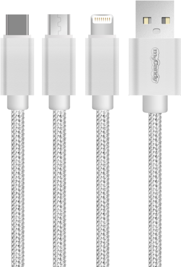 Mycandy 3 In 1 Cable - Cable Lightning Type C Micro Usb Png (600x550), Png Download